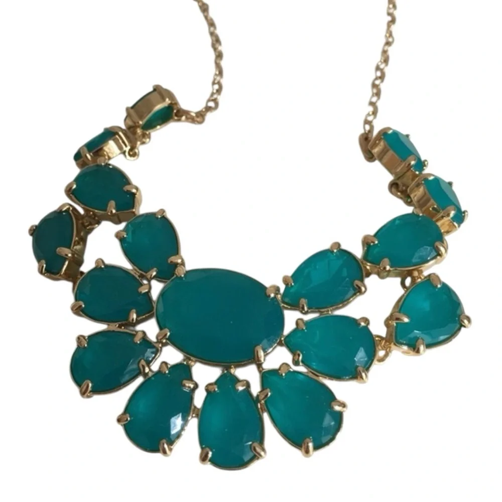 NWT KATE SPADE PLAZA ATHENEE NECKLACE TURQUOISE/EMERALD BIB NECKLACE - Picture 7 of 11